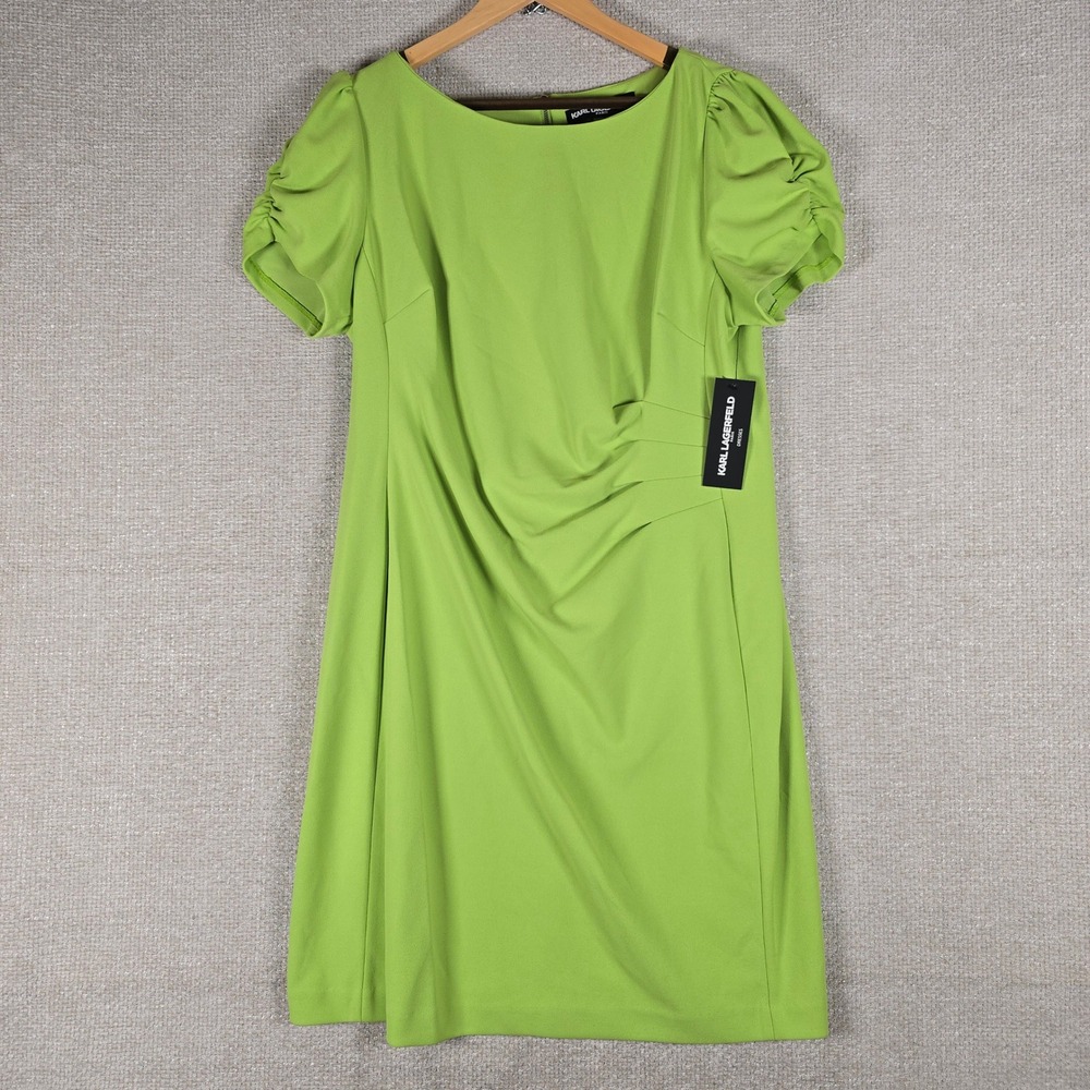 Karl Lagerfeld Paris Lime Green Ruched Sheath Dress LD5C0179 Size 16
